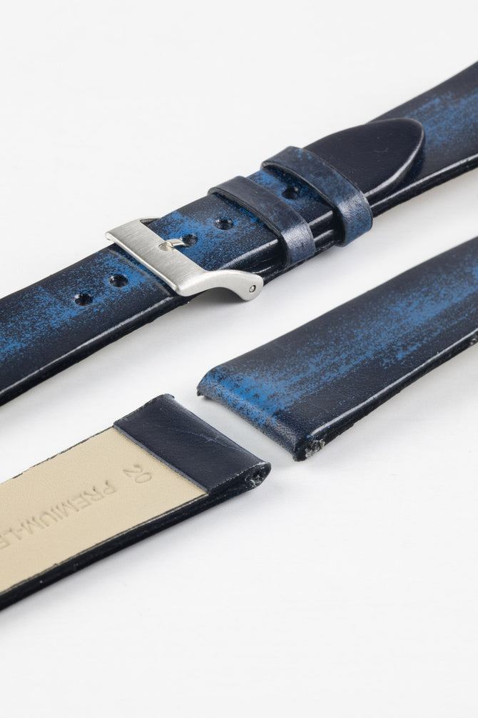Pebro VENEER Lacquered Vintage Leather Watch Strap in BLUE
