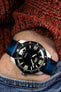 Pebro VENEER Lacquered Vintage Leather Watch Strap in BLUE