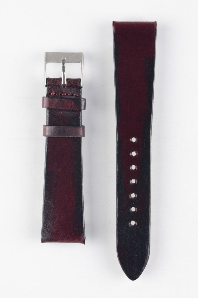 Pebro VENEER Lacquered Vintage Leather Watch Strap in BURGUNDY