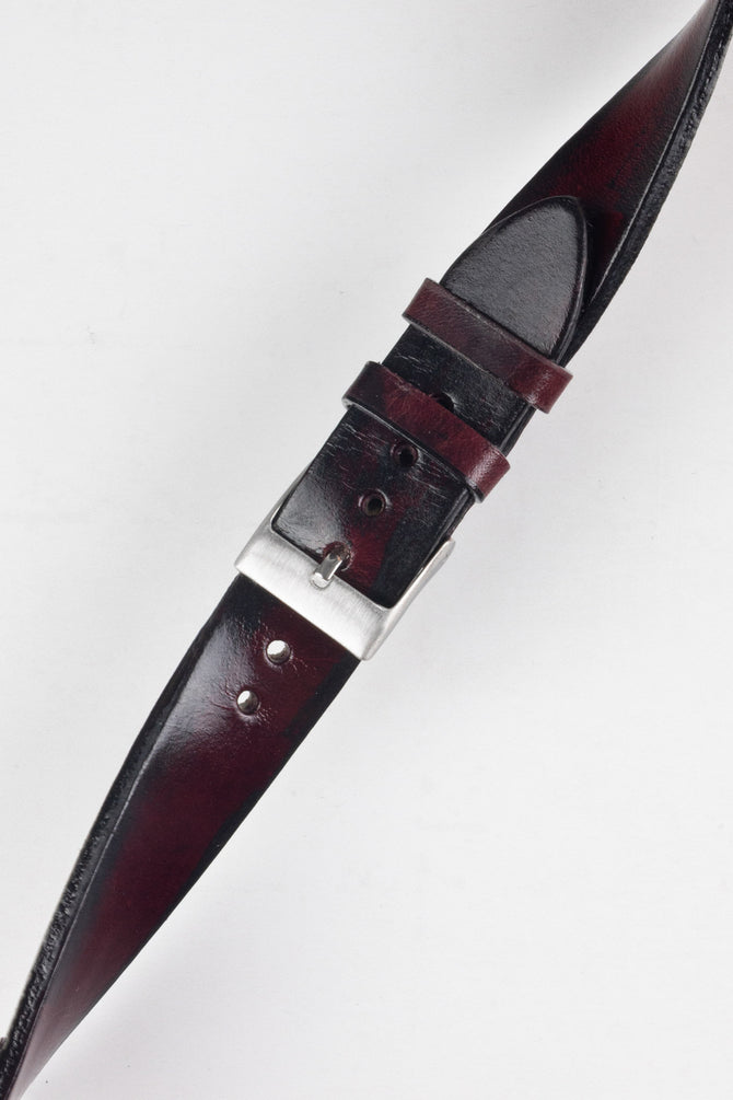 Pebro VENEER Lacquered Vintage Leather Watch Strap in BURGUNDY