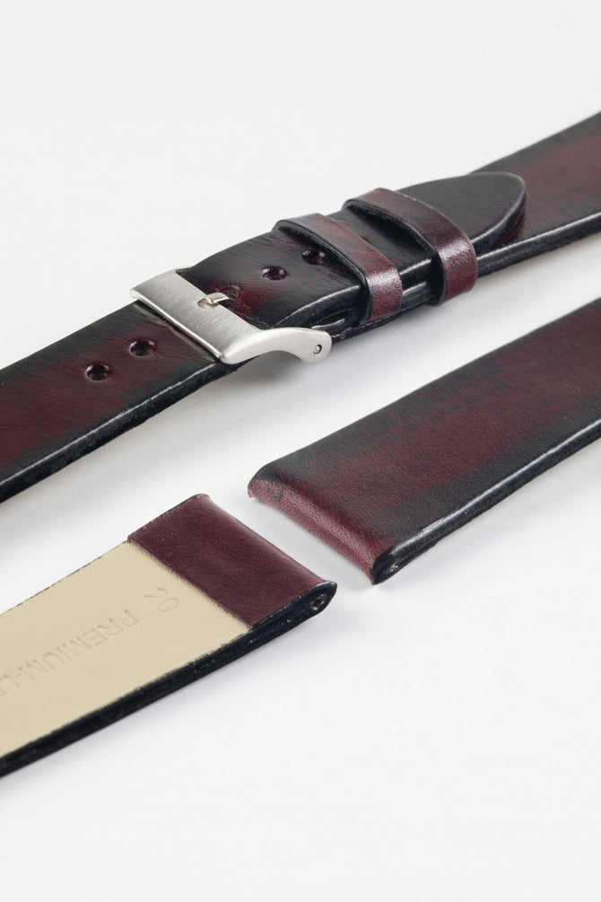 Pebro VENEER Lacquered Vintage Leather Watch Strap in BURGUNDY