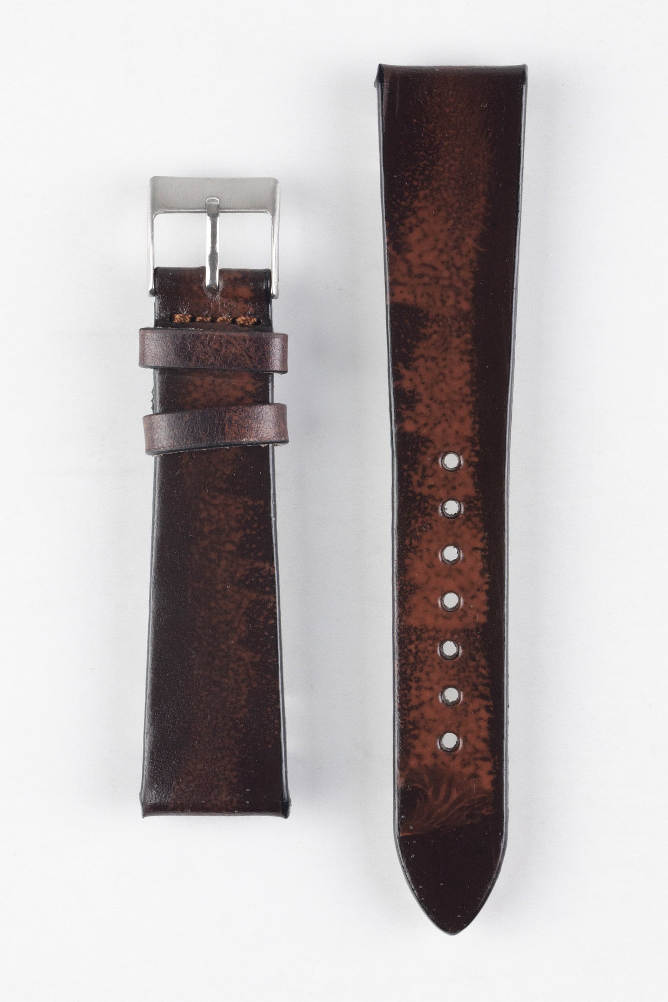 Pebro VENEER Lacquered Vintage Leather Watch Strap in DARK BROWN