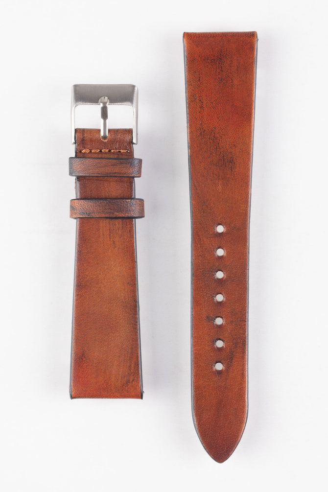 Pebro VENEER Lacquered Vintage Leather Watch Strap in GOLD BROWN