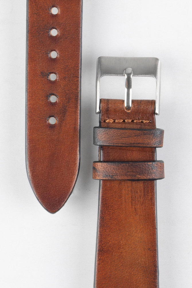 Pebro VENEER Lacquered Vintage Leather Watch Strap in GOLD BROWN