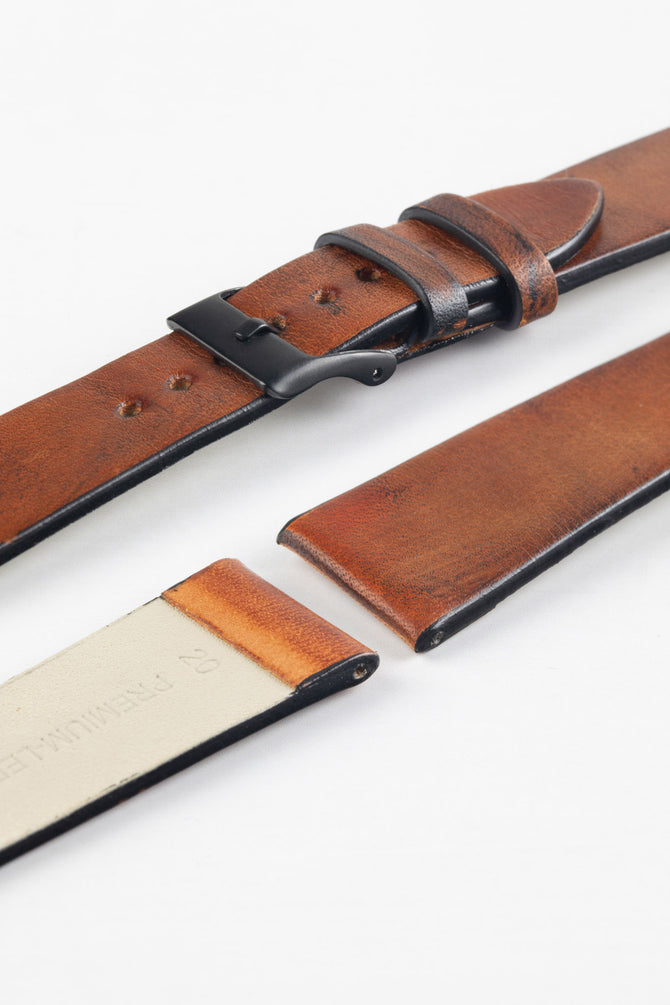 Pebro VENEER Lacquered Vintage Leather Watch Strap in GOLD BROWN
