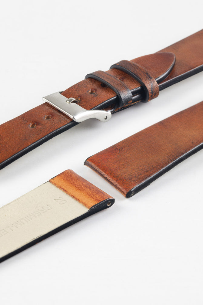 Pebro VENEER Lacquered Vintage Leather Watch Strap in GOLD BROWN