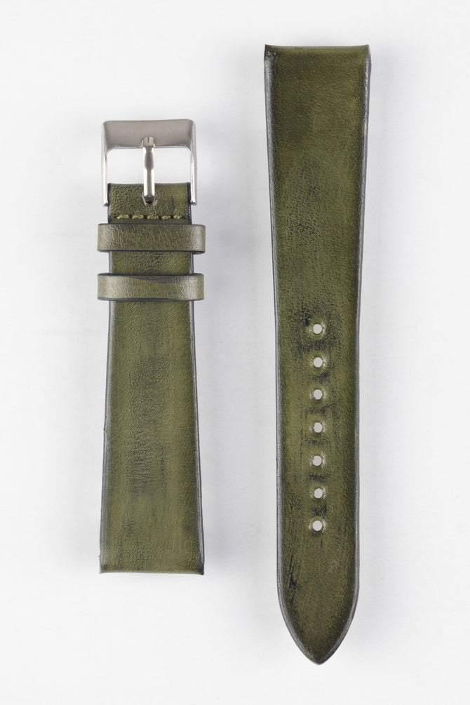 Pebro VENEER Lacquered Vintage Leather Watch Strap in OLIVE GREEN