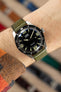 Pebro VENEER Lacquered Vintage Leather Watch Strap in OLIVE GREEN