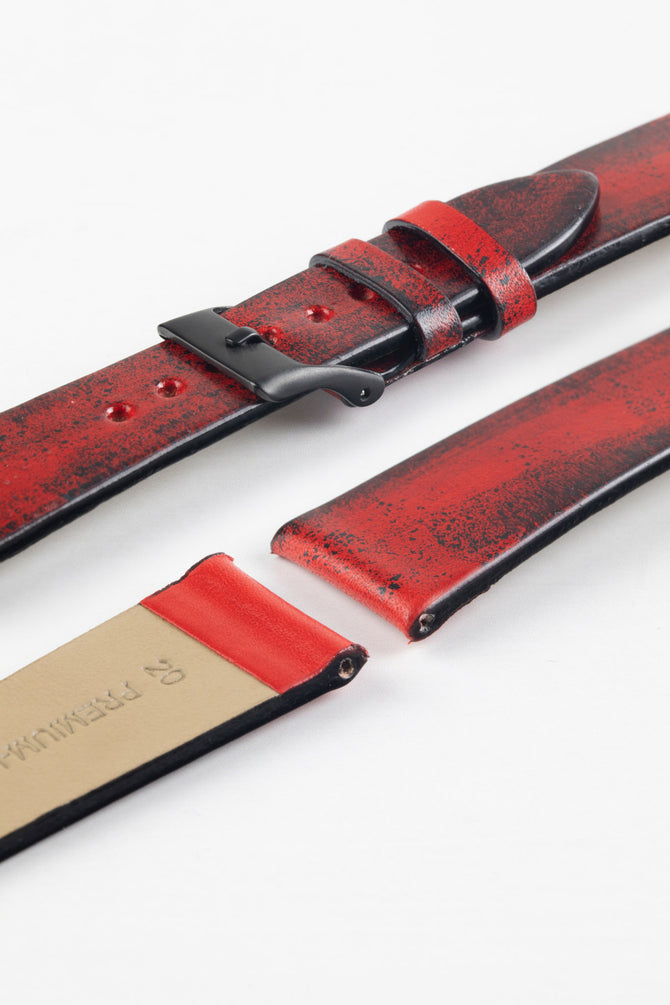 Pebro VENEER Lacquered Vintage Leather Watch Strap in RED