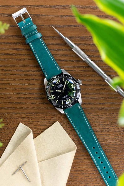 Pebro VIBRANT Genuine Leather Watch Strap in PETROL BLUE