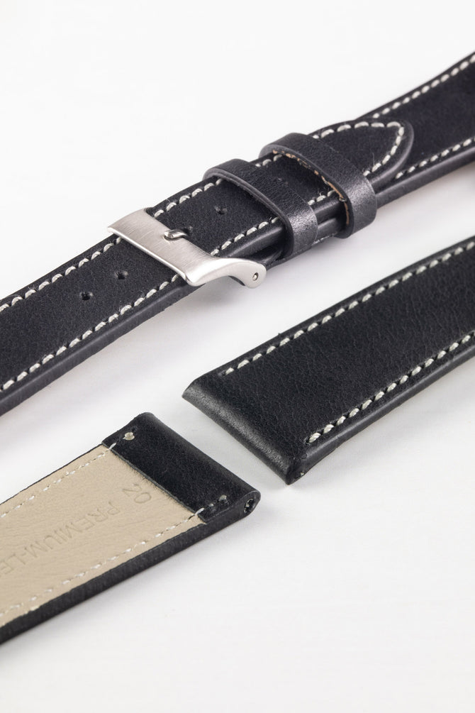 Pebro VINTAGE Leather Watch Strap in BLACK