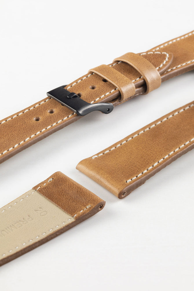 Pebro VINTAGE Leather Watch Strap in PECAN BROWN