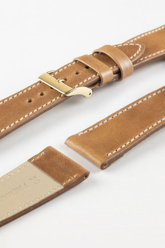Pebro VINTAGE Leather Watch Strap in PECAN BROWN