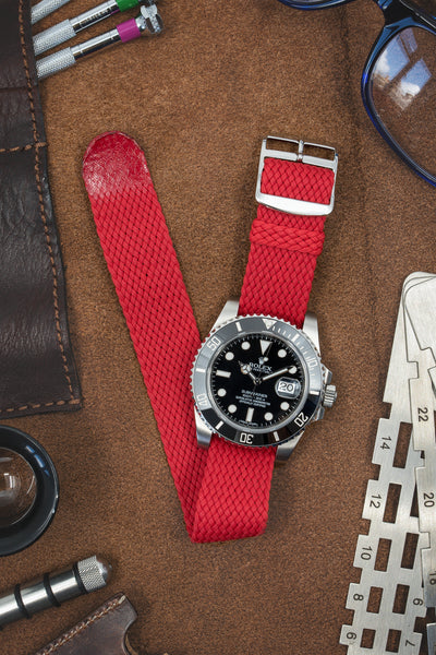 PERLON Braided One Piece Watch Strap & Buckle in RED