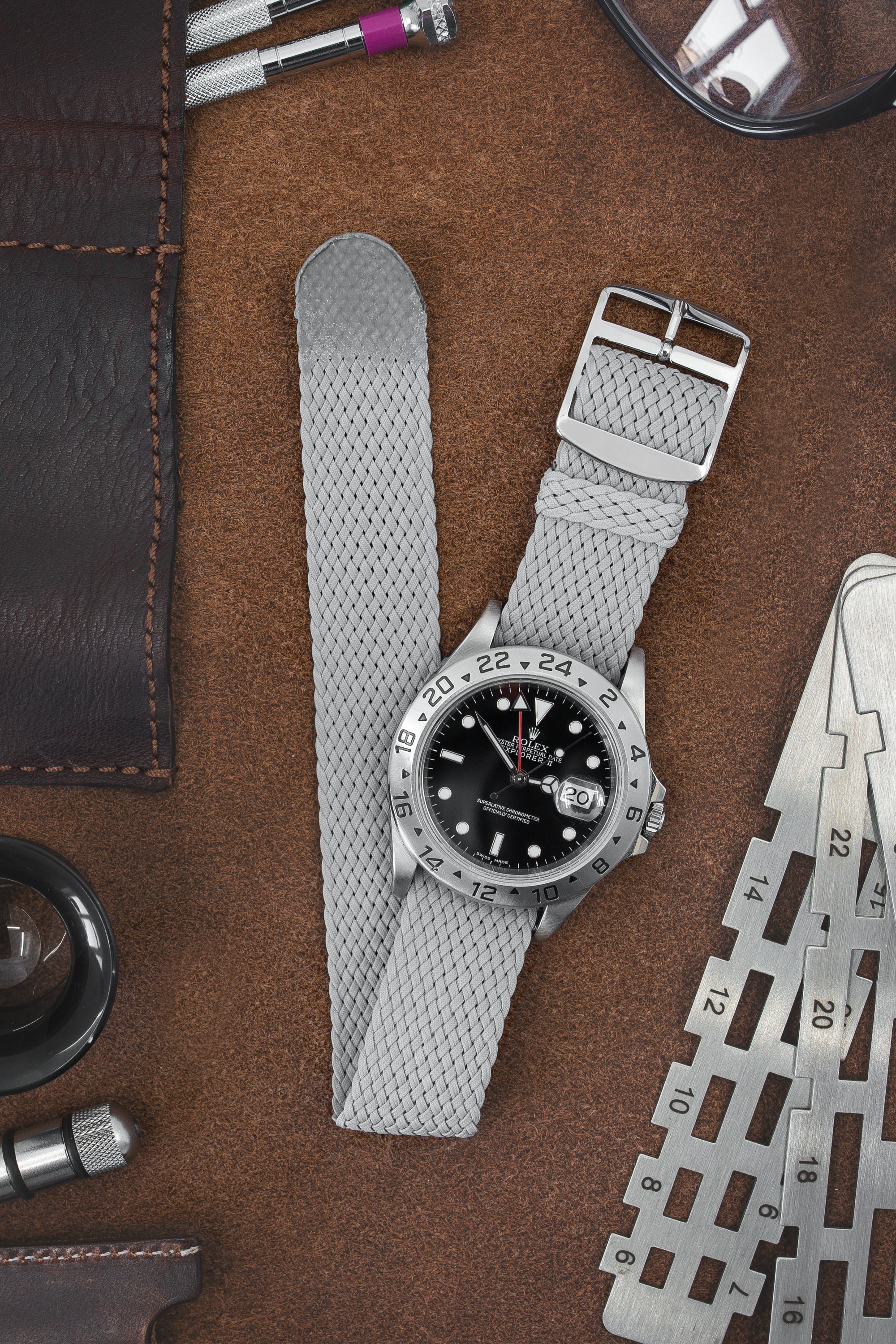 PERLON Braided One Piece Watch Strap Buckle in GREY WatchObsession Watch Obsession
