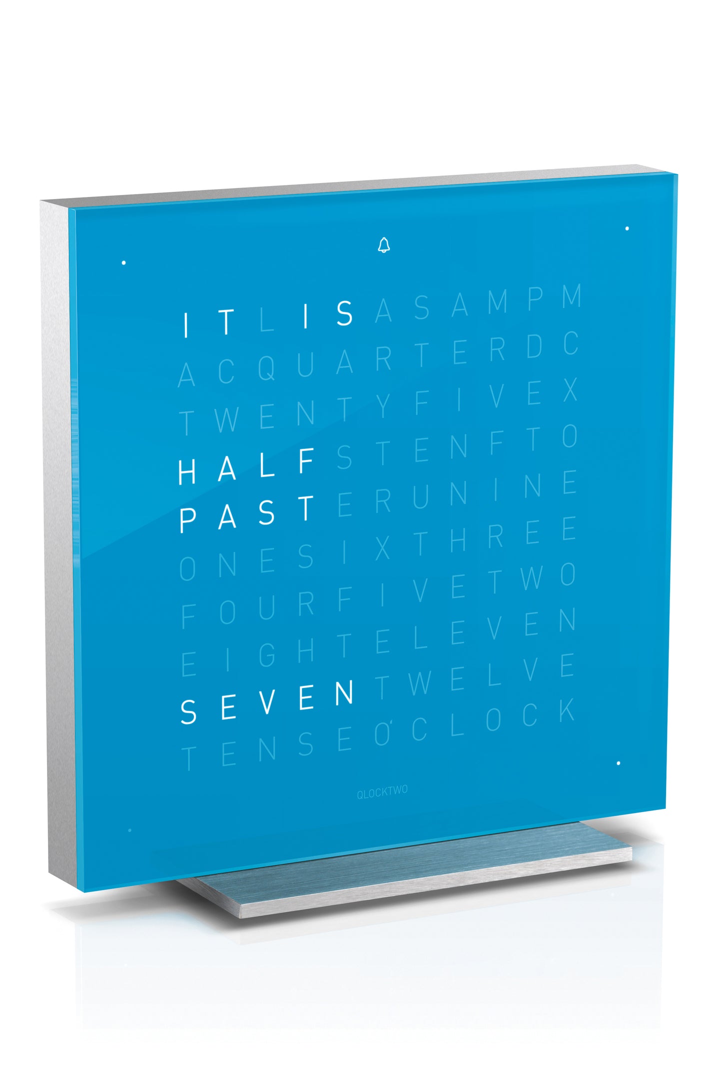 Blue Desk Clock QlockTwo Touch Aluminium WatchObsession
