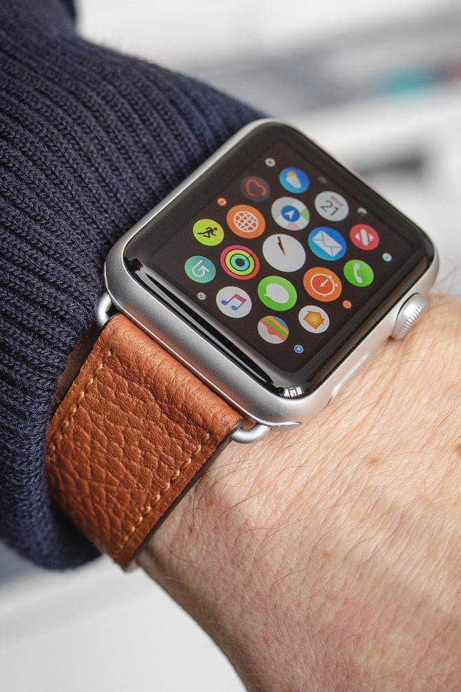 RIOS1931 CONNECT Buffalo Leather Watch Strap for 42 / 44 / 45mm / Ultra Apple Watch in COGNAC