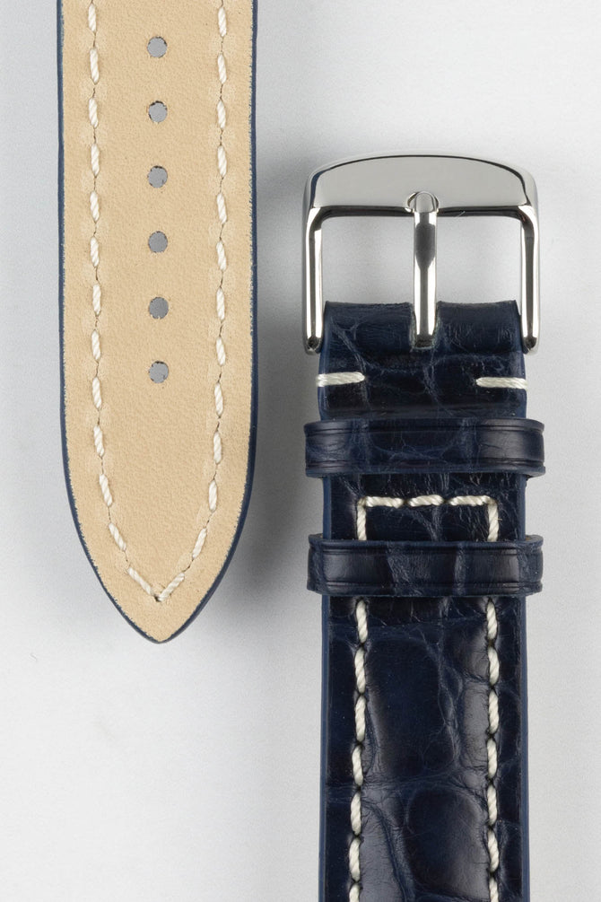 RIOS1931 AMBASSADOR Genuine Alligator Flank Padded Watch Strap in OCEAN BLUE