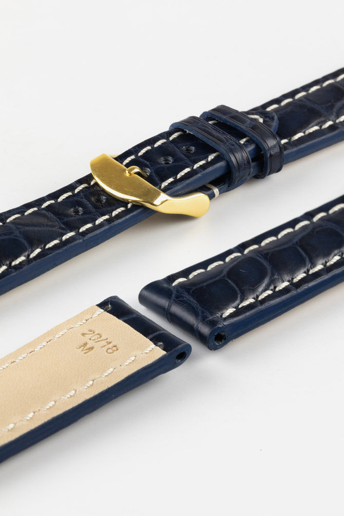 RIOS1931 AMBASSADOR Genuine Alligator Flank Padded Watch Strap in OCEAN BLUE