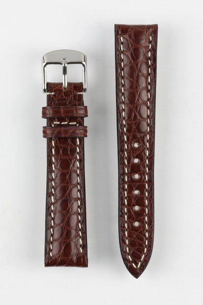 RIOS1931 AMBASSADOR Genuine Alligator Flank Padded Watch Strap in REDDISH BROWN