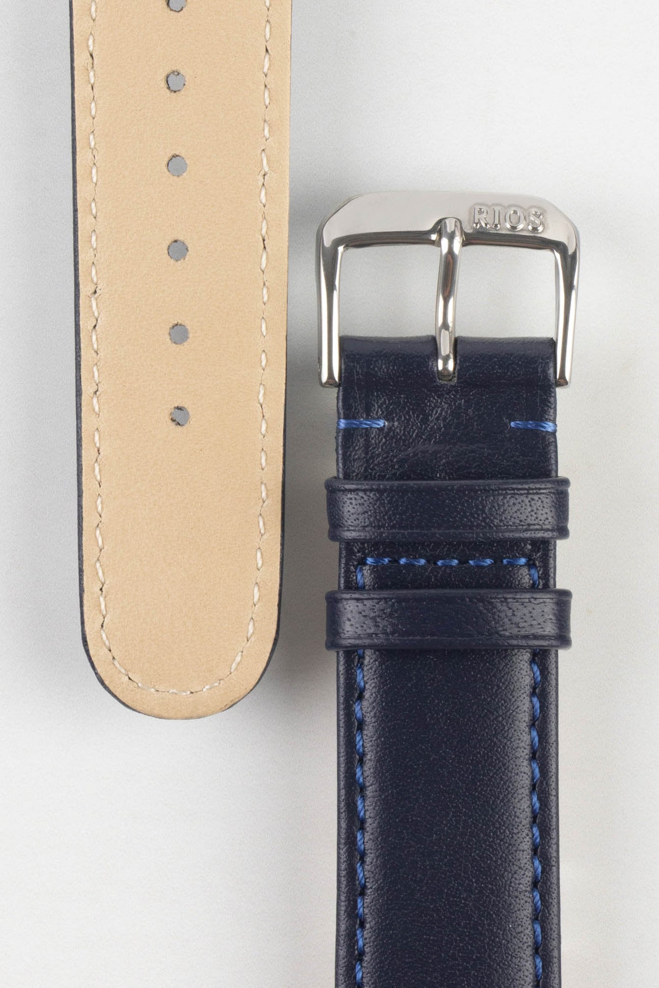 RIOS1931 ARIZONA Genuine Saddle Leather Hook-On Watch Strap in OCEAN BLUE