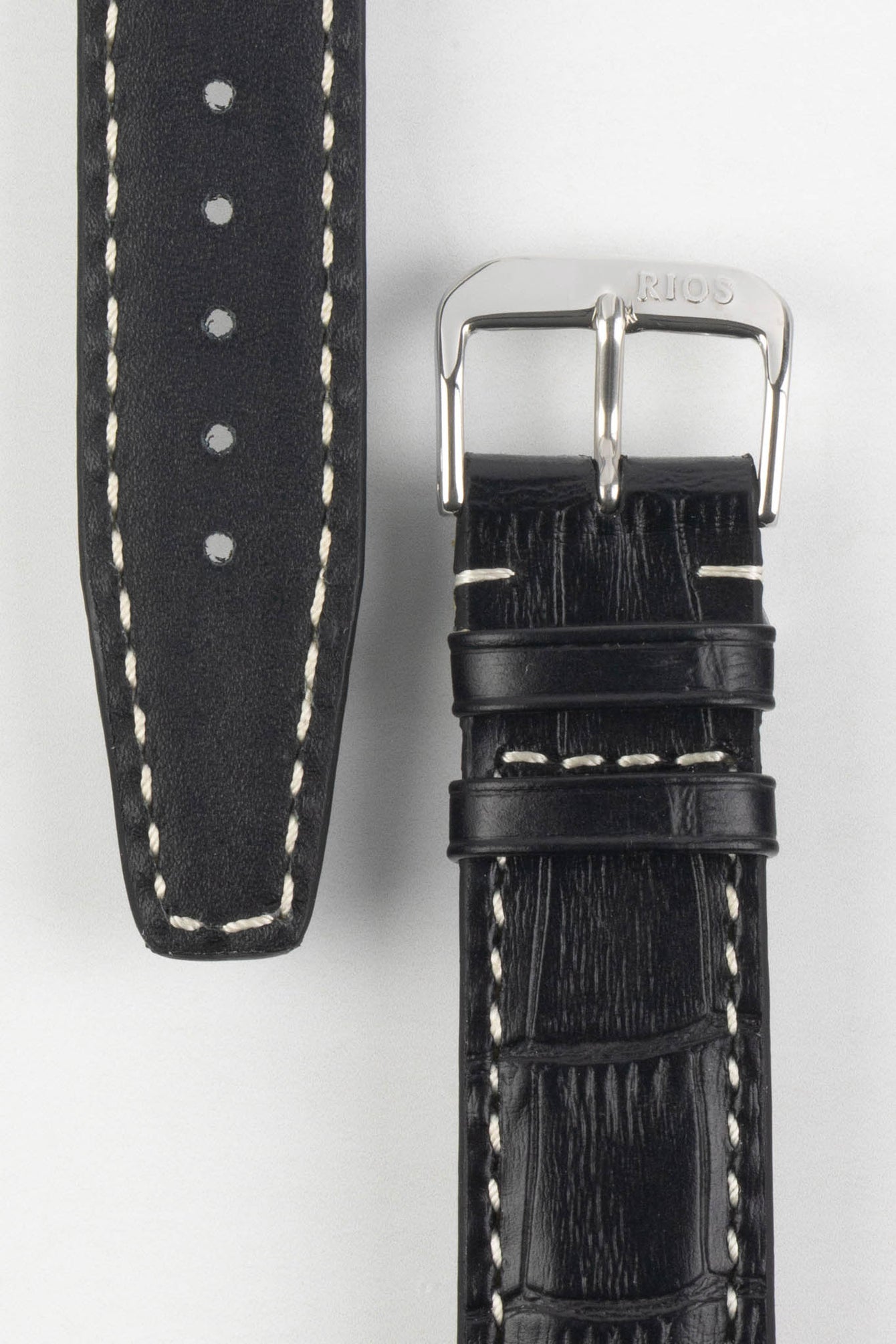 RIOS1931 BOSTON Alligator-Embossed Leather Watch Strap in BLACK