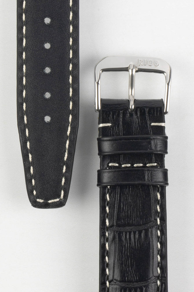 RIOS1931 BOSTON Alligator-Embossed Leather Watch Strap in BLACK