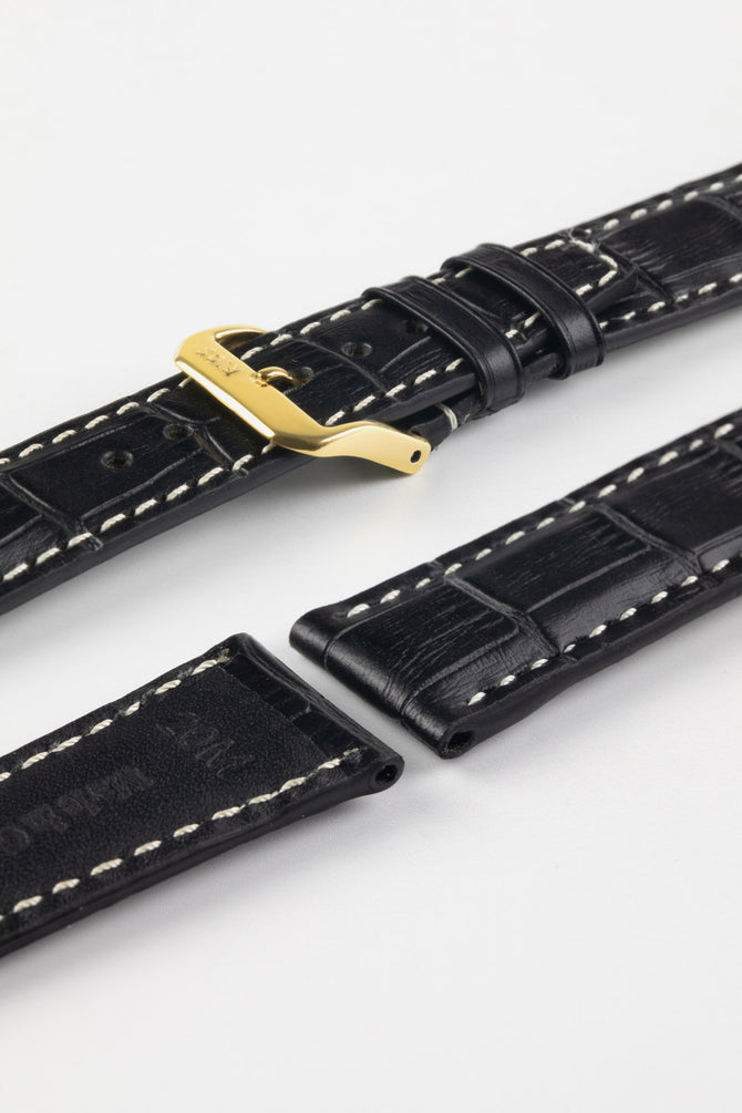 RIOS1931 BOSTON Alligator-Embossed Leather Watch Strap in BLACK
