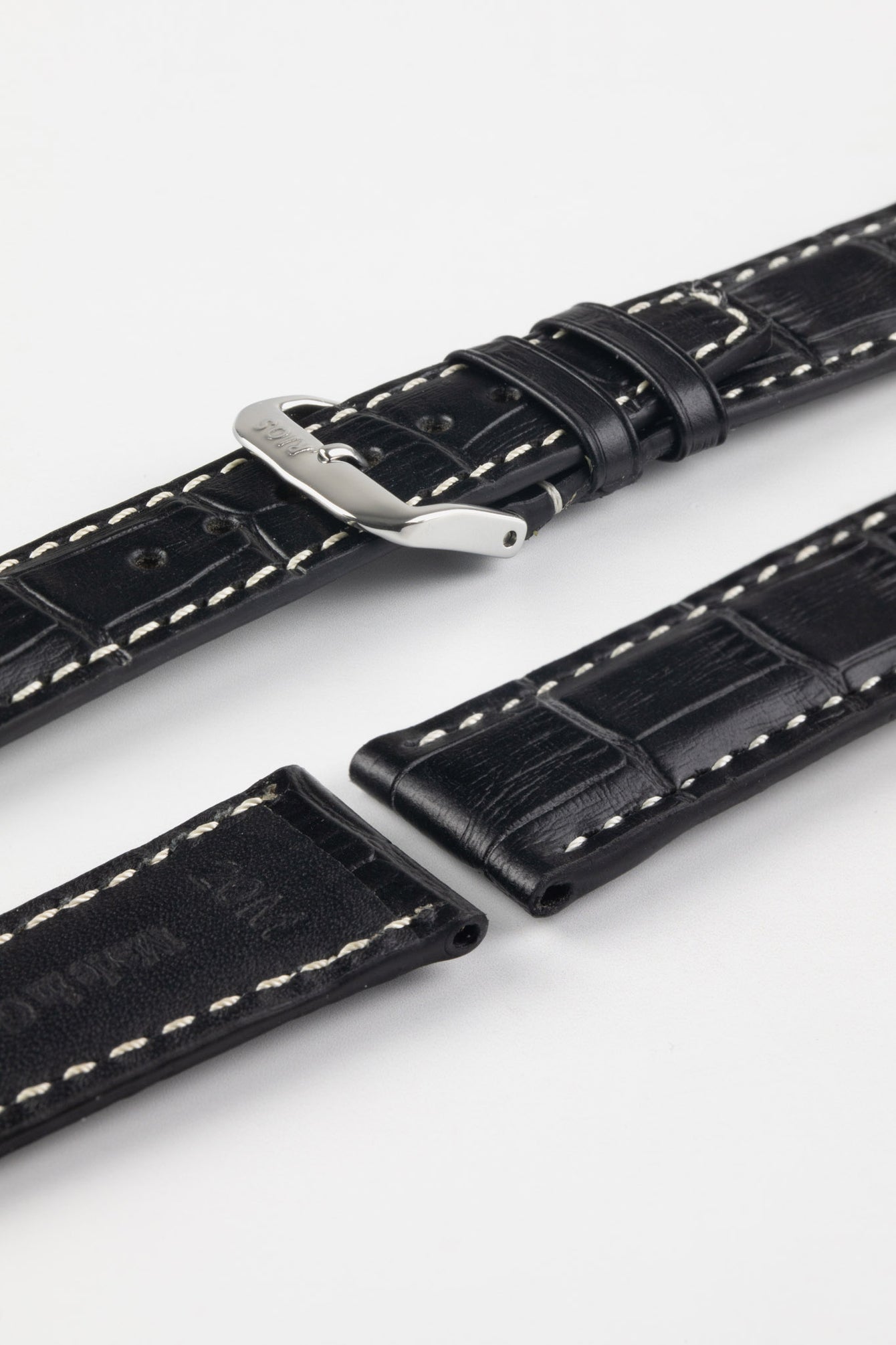 RIOS1931 BOSTON Alligator-Embossed Leather Watch Strap in BLACK