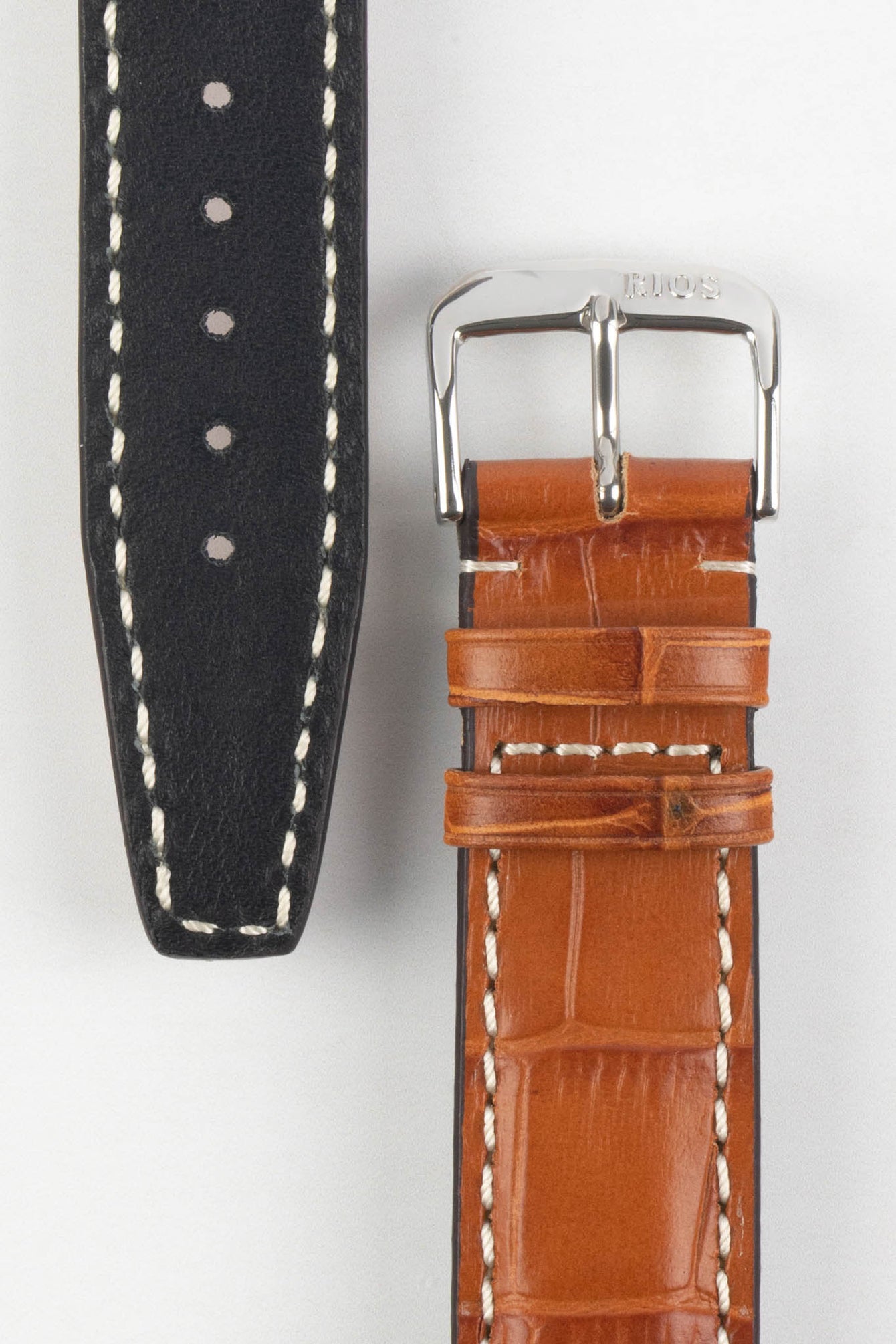 RIOS1931 BOSTON Alligator-Embossed Leather Watch Strap in COGNAC