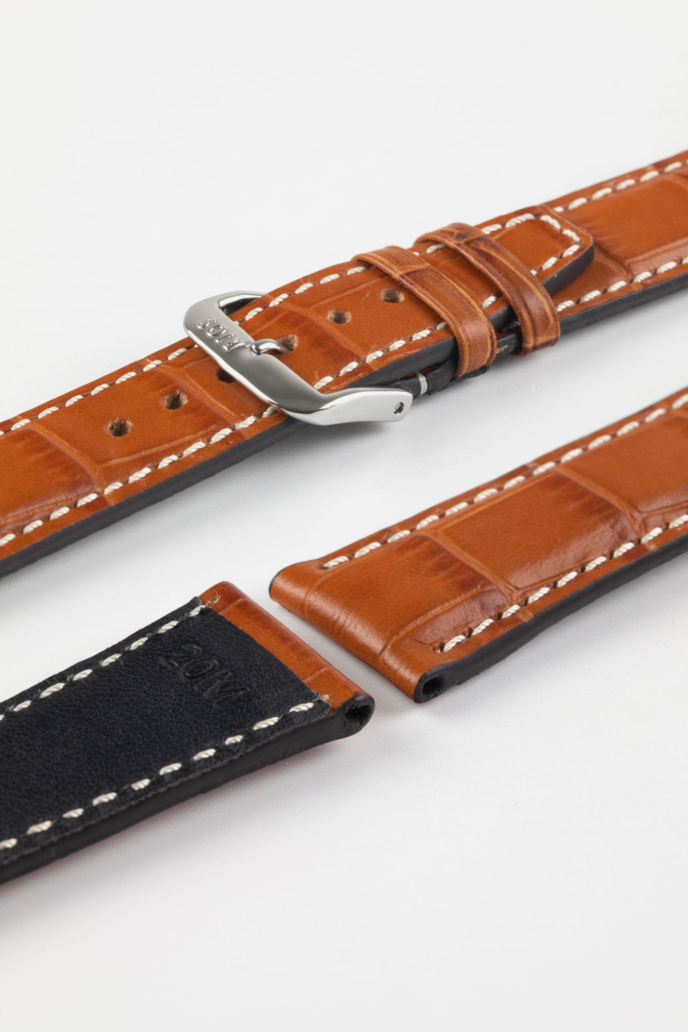 RIOS1931 BOSTON Alligator-Embossed Leather Watch Strap in COGNAC
