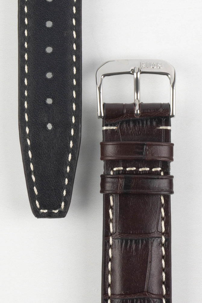 RIOS1931 BOSTON Alligator-Embossed Leather Watch Strap in MOCHA