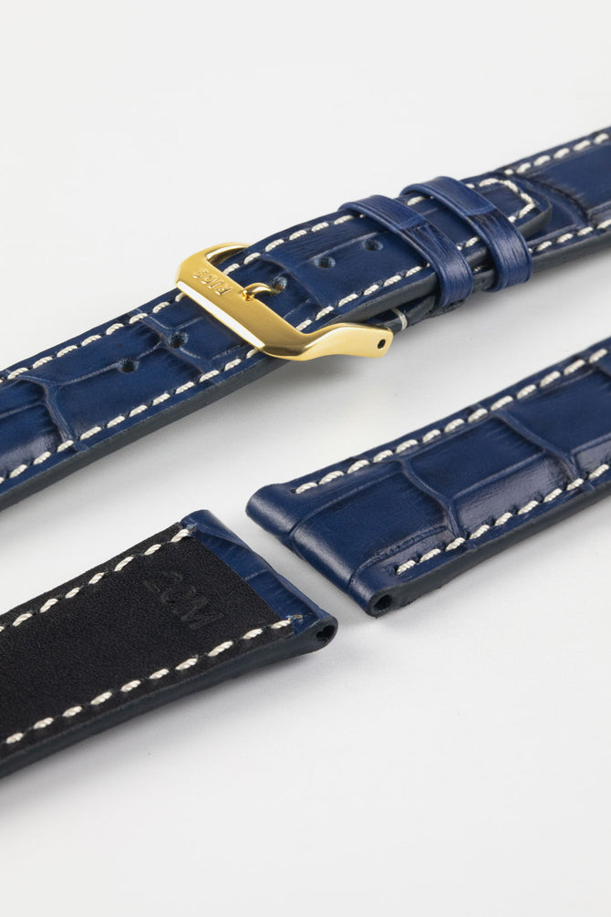 RIOS1931 BOSTON Alligator-Embossed Leather Watch Strap in NAVY BLUE