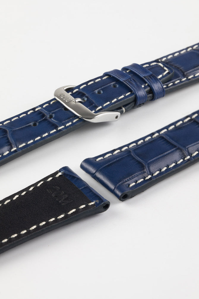 RIOS1931 BOSTON Alligator-Embossed Leather Watch Strap in NAVY BLUE