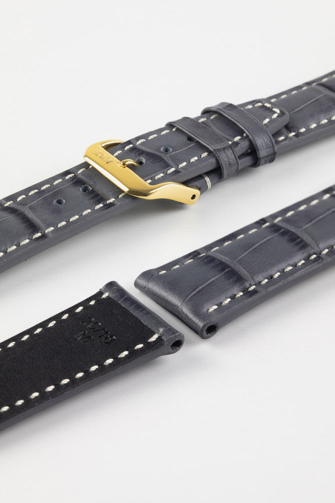 RIOS1931 BOSTON Alligator-Embossed Leather Watch Strap in STONE GREY