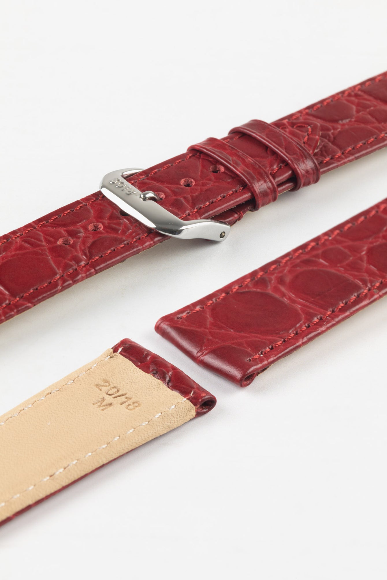 RIOS1931 BRAZIL Crocodile-Embossed Leather Watch Strap in BURGUNDY 14mm/12mm 104mm/72mm Gold Buckle