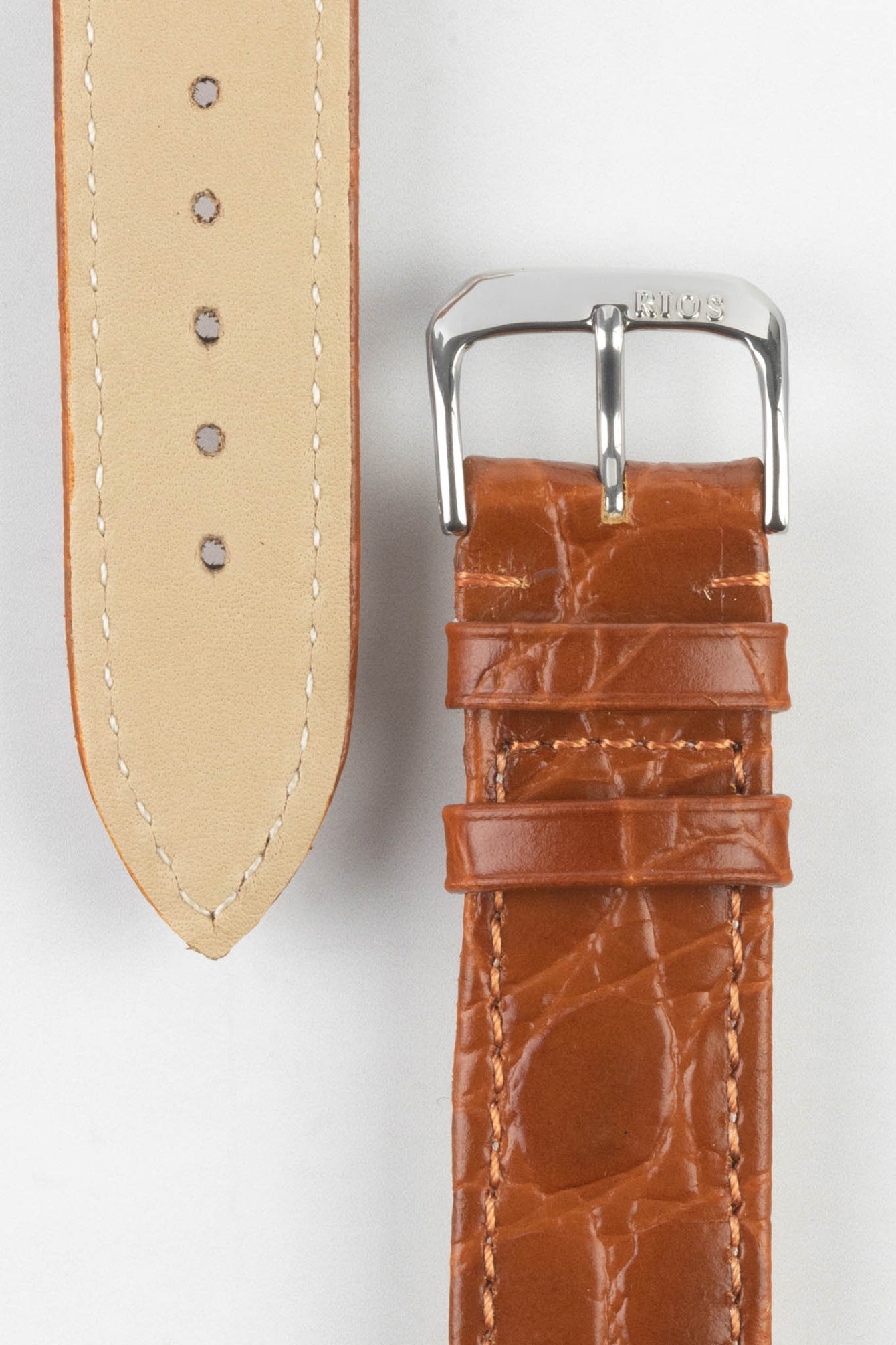 RIOS1931 BRAZIL Crocodile-Embossed Leather Watch Strap in COGNAC
