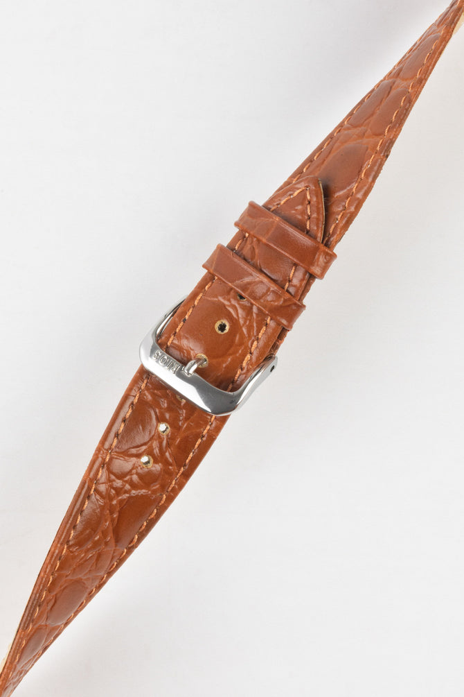 RIOS1931 BRAZIL Crocodile-Embossed Leather Watch Strap in COGNAC