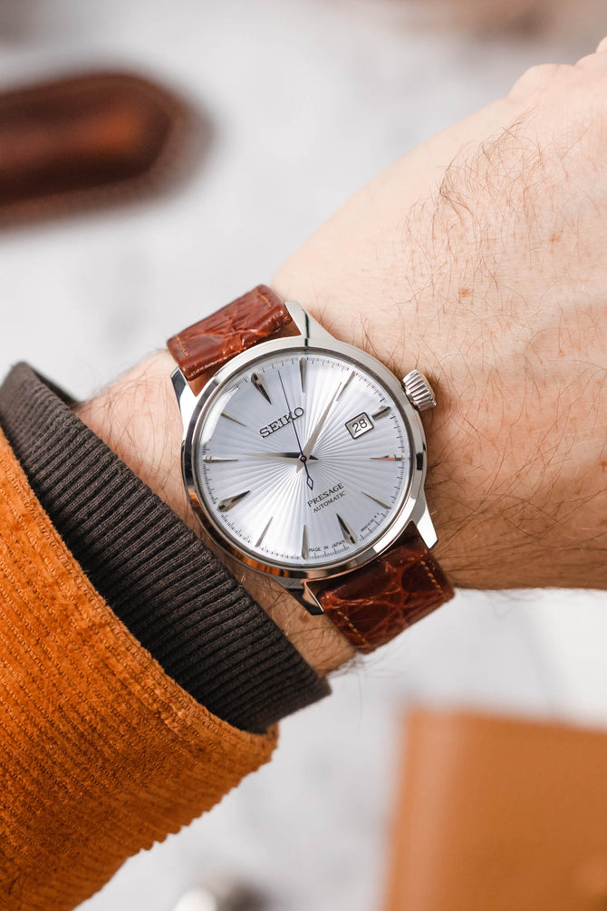 Brown Crocodile Embossed Leather Watch Strap by RIOS – Watch Obsession