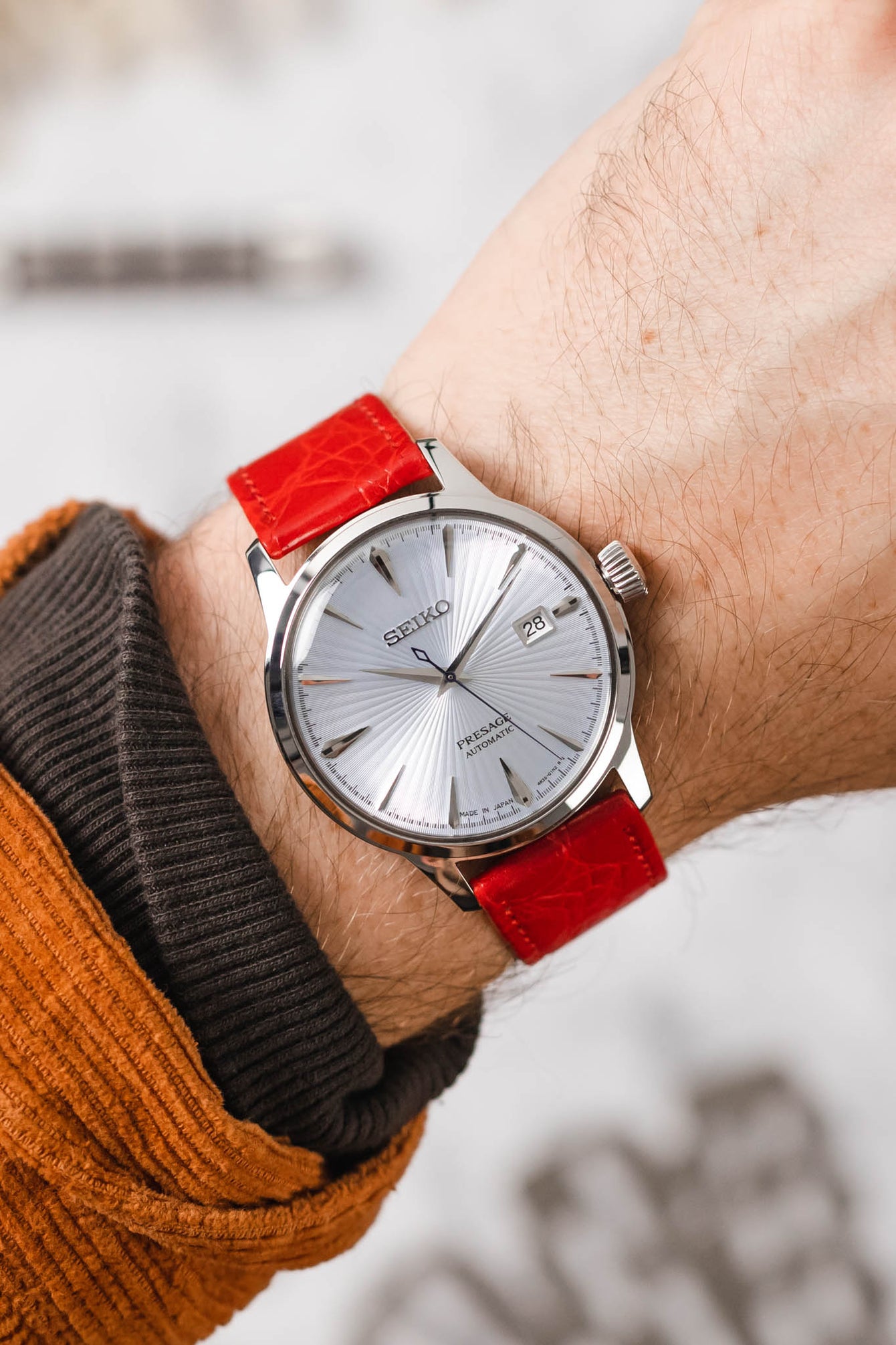 RIOS1931 BRAZIL Crocodile-Embossed Leather Watch Strap in RED