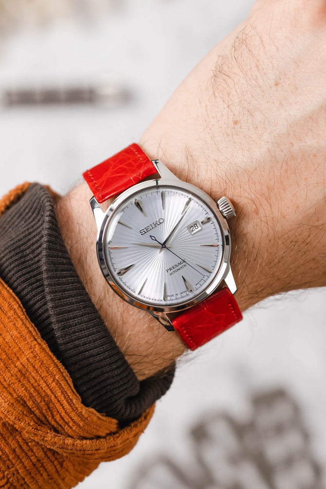 RIOS1931 BRAZIL Crocodile-Embossed Leather Watch Strap in RED