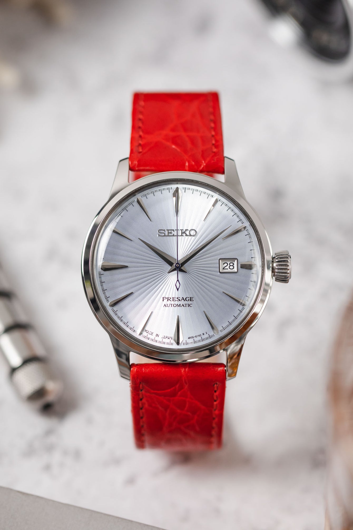 RIOS1931 BRAZIL Crocodile-Embossed Leather Watch Strap in RED