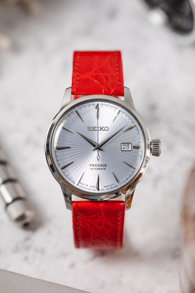 RIOS1931 BRAZIL Crocodile-Embossed Leather Watch Strap in RED