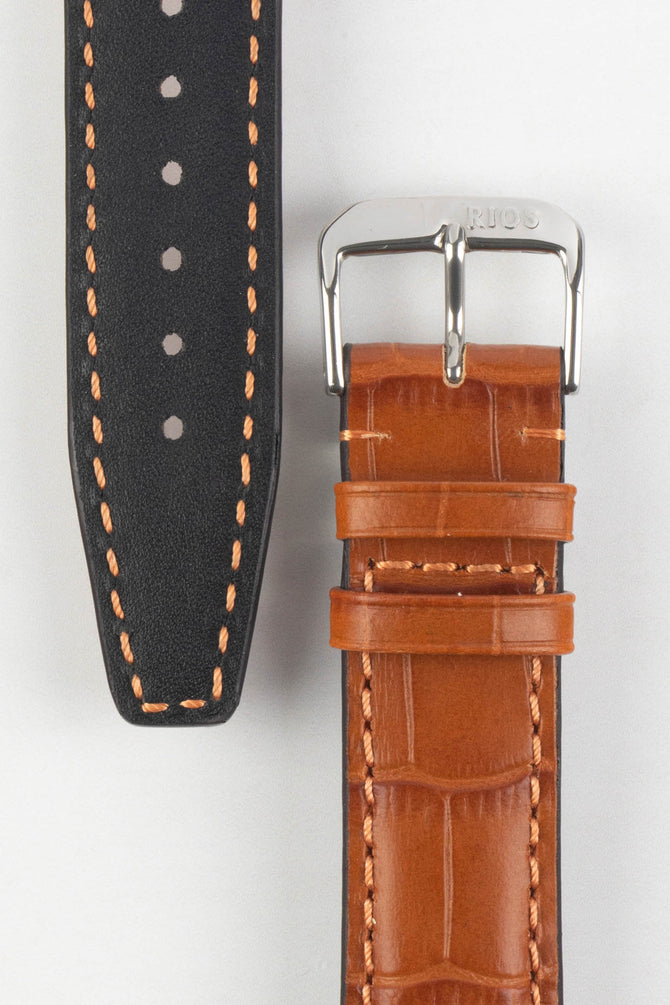 RIOS1931 DALLAS Alligator-Embossed Leather Watch Strap in COGNAC