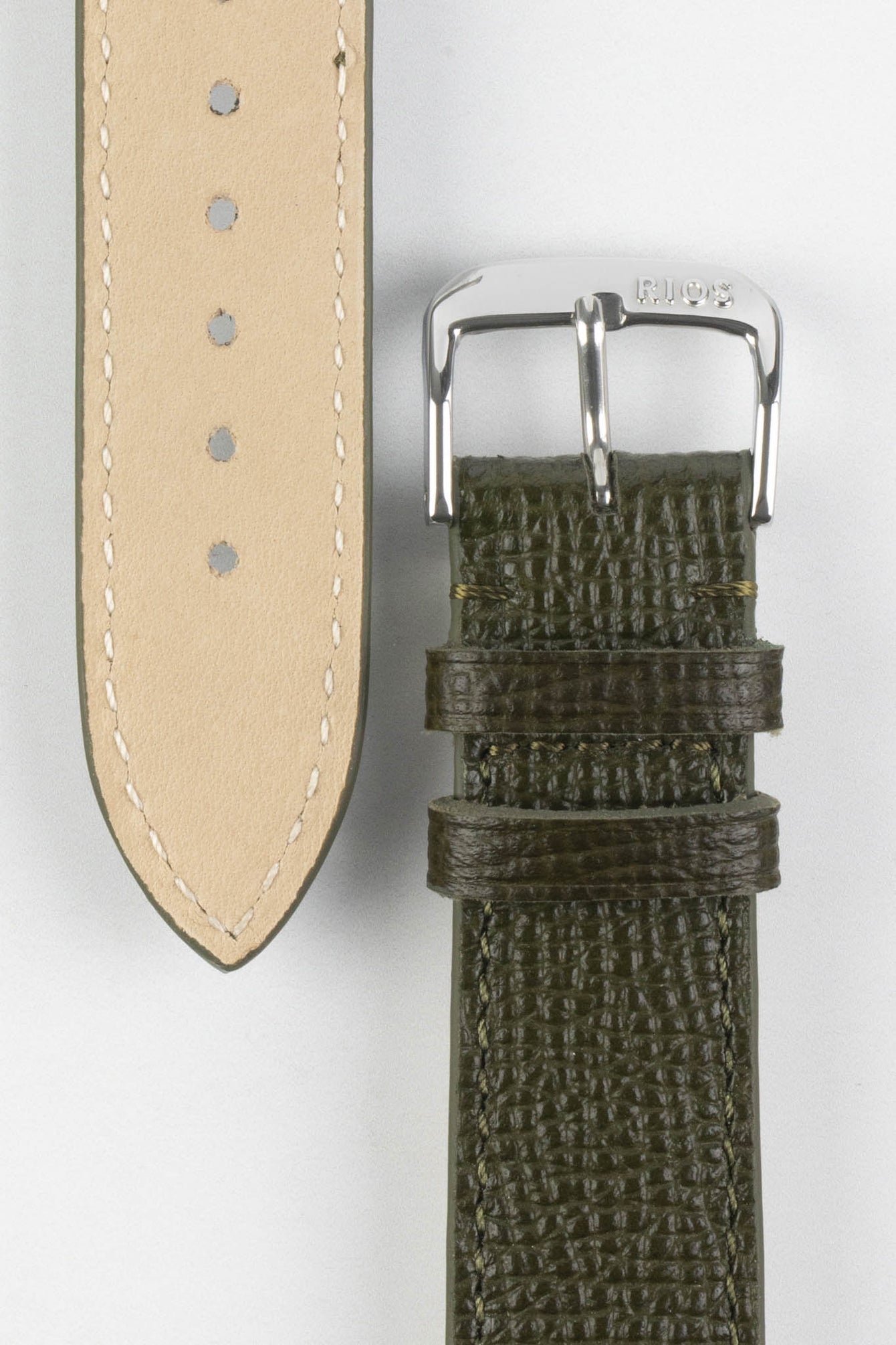 RIOS1931 FRENCH Leather Watch Strap in OLIVE DRAB