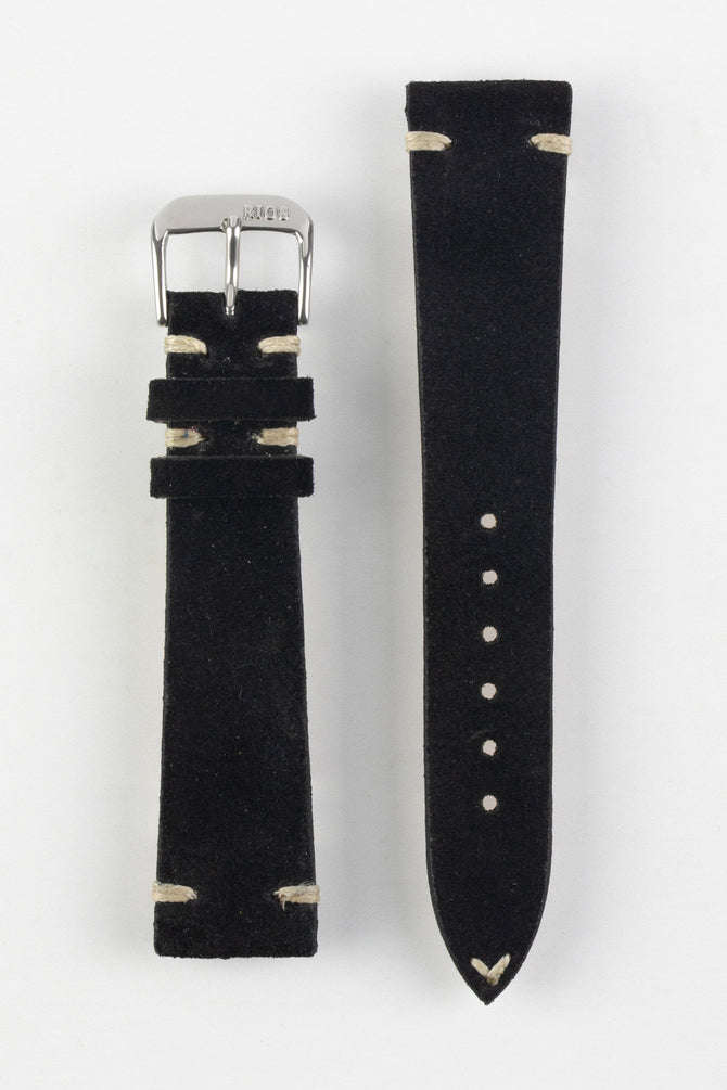 RIOS1931 HUDSON Genuine Suede Leather Watch Strap in BLACK