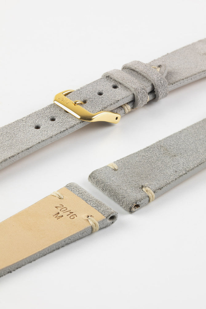 RIOS1931 HUDSON Genuine Suede Leather Watch Strap in STONE GREY