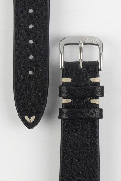 RIOS1931 INZELL Retro Organic Leather Watch Strap in BLACK