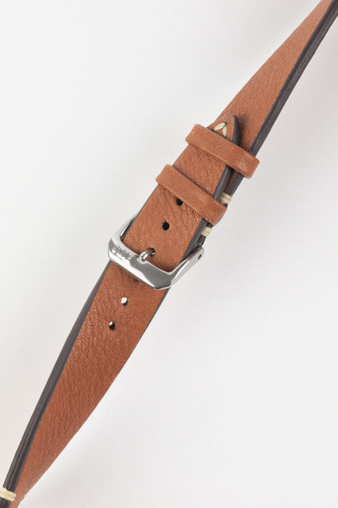 RIOS1931 INZELL Retro Organic Leather Watch Strap in COGNAC