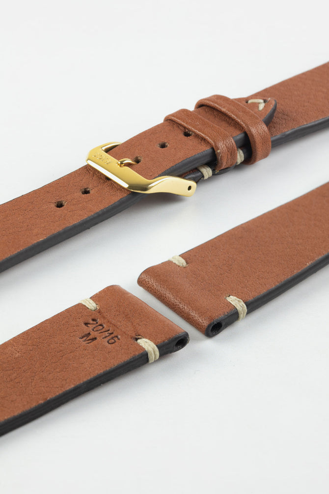 RIOS1931 INZELL Retro Organic Leather Watch Strap in COGNAC